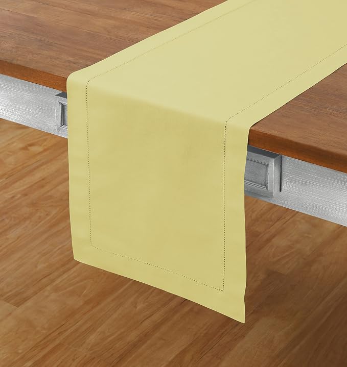 Solino Home Cotton Linen Dining Table Runner Yellow Hemstitch, 14 x 90 in | - Image 2