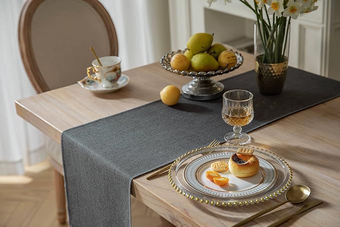 Graphite Grey Table Runners 108 Inches Long, Burlap Linen Style Rustic - Image 4