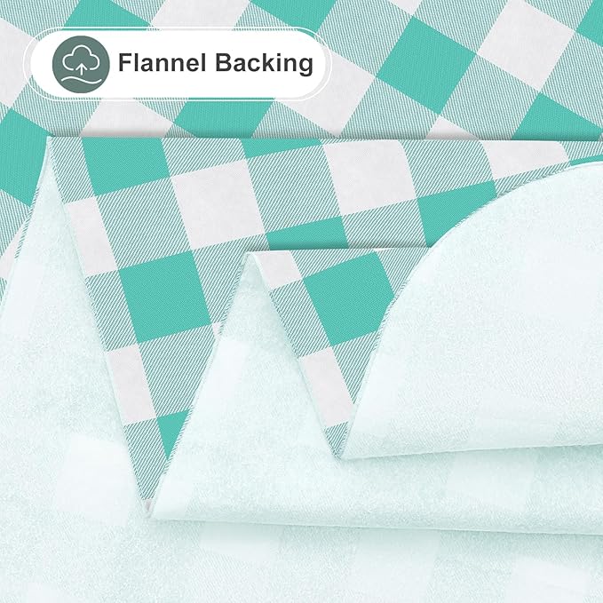 misaya Rectangle Waterproof Vinyl Table Cloth, Buffalo Flannel Backed Tablecloth, Wipeable Plastic Table Cover for Dinner, Kitchen, Outdoor (60" x 120", Teal and White)