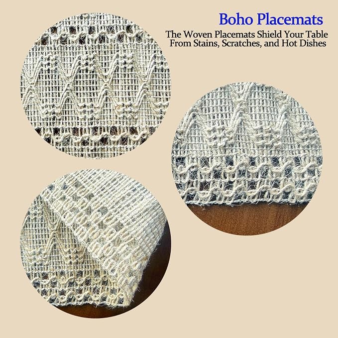 Burlap Placemats Set of 4, 12x18 Inch Natural Cotton Jute and Kitchen Woven - Image 6