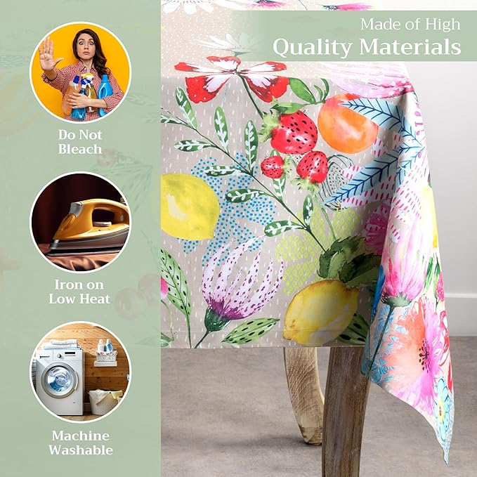 Maison d' Hermine Table Cloth Rectangle Table 100% Cotton 60 x 90 Inches Tablecloth Reusable Decorative for Dining Room Farmhouse Home Valentines Day Decorations Spring Summer - Jardin D'Ete - Fog
