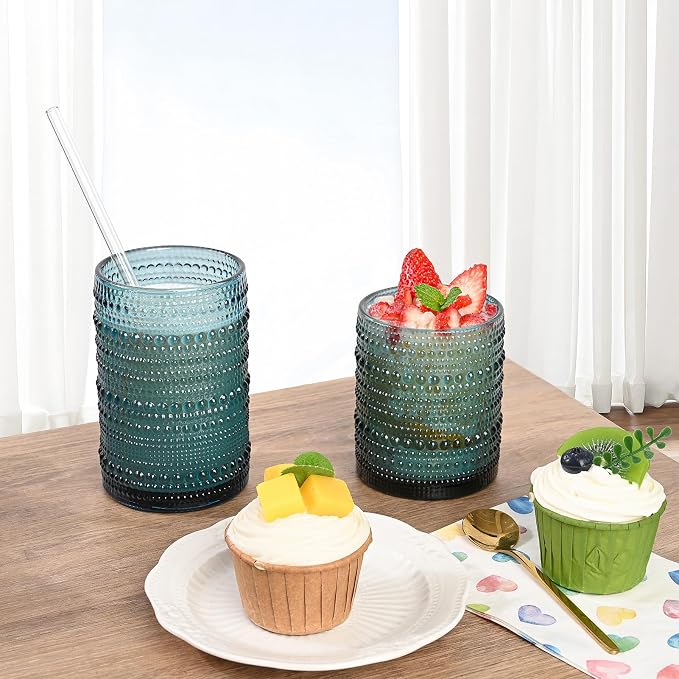 ZMOWIPDL 12oz & 15oz Hobnail Drinking Glasses, Colored Glass Cups Set of 8 | - Image 5