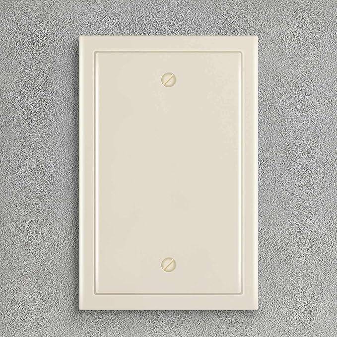 Henne Bery Modern Edge Decorative Wall Plate Switch Plate Outlet Cover, Durable Solid Zinc Alloy (Single Blank 2PK, Light Almond)