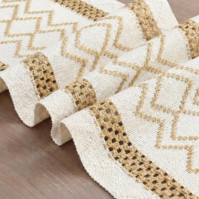Artoid Mode Burlap Brown Stripe Diamond Woven Table Runner 12x108 Inch | - Image 6