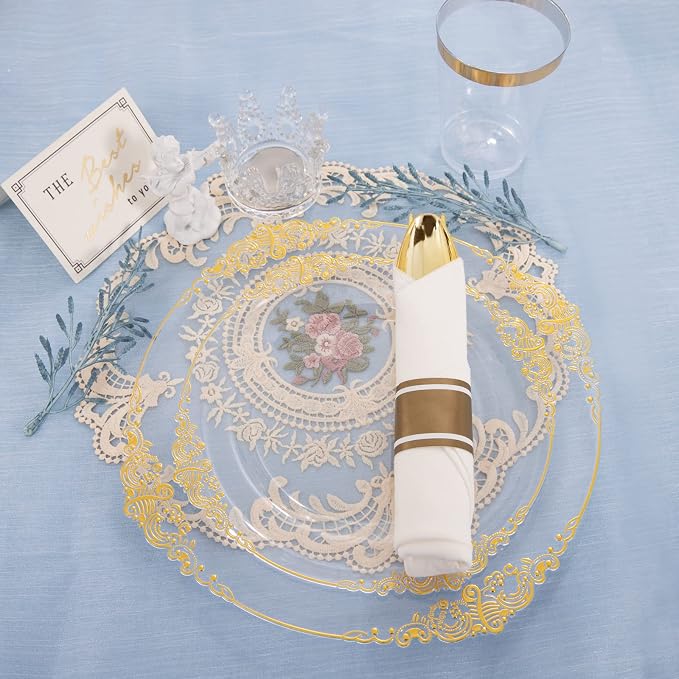 175pcs Clear and Gold Plastic Plates - Image 5