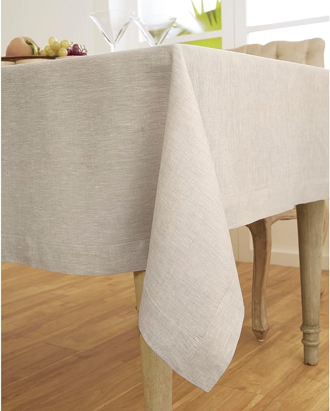 Solino Home Linen Tablecloth 60 x 132 Inch - 100% Pure Linen Light Natural Table Cloth for Rectangular Tables - Athena, Machine Washable Cloth Tablecloth for Spring, Easter