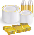 WELLIFE Gold Disposable Dinnerware Set for 100 Guests - 600PC BPA-Free Plastic Plates & Cutlery Kit with 100 Dinner Plates, Salad Plates, Forks, Knives, Spoons & Cups for Party, Catering (Heavy-Duty)