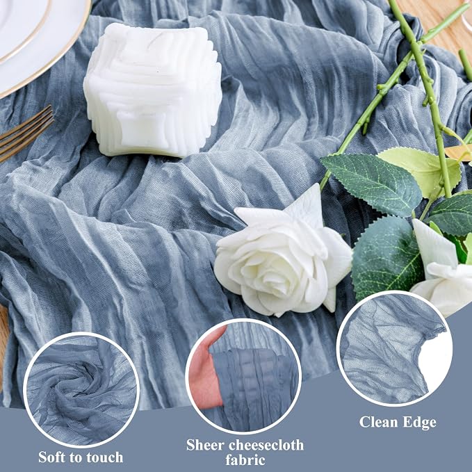 Cheesecloth Table Runner Dusty Blue 10FT Boho Gauze, 4 Pack | 120 Inch Cheese - Image 3