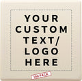 100 4" Square Ceramic Coasters Set - Customizable Text, Logo - Cork Bottom, Serve Ware - Natural