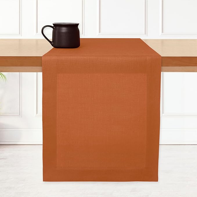 D'Moksha Homes Linen Rust Table Runner 108 Inches Long - 100% Pure Linen Dining Table Runner 14 x 108 Inch for Spring, Easter - Machine Washable