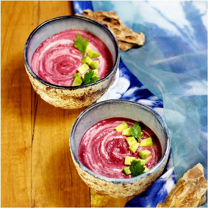 RoRo Handmade 4.5-Inch Rustic Coral Ceramic Miso Bowls – Set of 2, Hand-Glazed Blue Interior with Textured Finished, Microwave & Dishwasher Safe