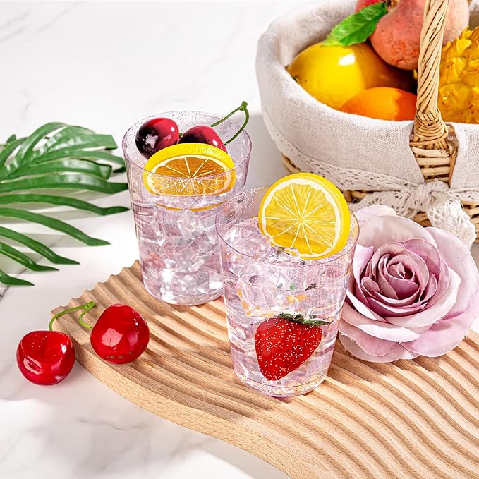 DaYammi 100 Pack 10oz Pink Plastic Cups, Premium Disposable Rose Gold Glitter Plastic Cups for Martini and Cocktail,Disposable Cup with Pink Glitter Perfect for Party Valentine's Day Mother's Day