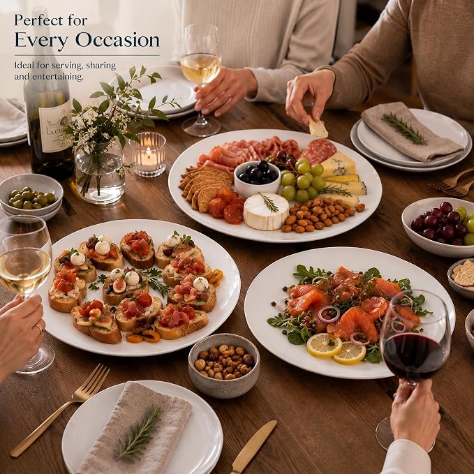 Serving Platters Set of 4, 12 Inch White Ceramic Serving Plates, Round Platters - Image 7