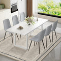 Extendable Dining Table Set for 6, 55"–71" Modern White Kitchen Table with 6 Upholstered Chairs, Space-Saving for Living Room Apartment, Sturdy & Comfortable, Easy Assembly