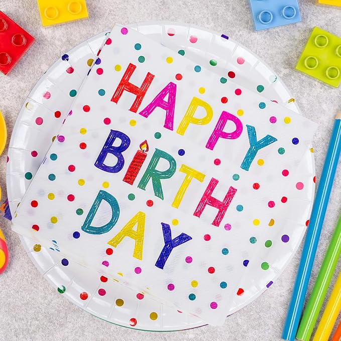 40 Pcs Birthday Plates and Napkins Party Supplies, 9-inch Disposable Happy - Image 4