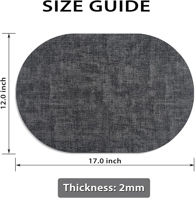 Placemats for Dining Table Set of 6 Non-Slip, Heat Resistant Oval Leather Placemat Double Layer, Waterproof Table Mats Easy to Clean for Kitchen Dining Room Coffee Office Table, Charcoal