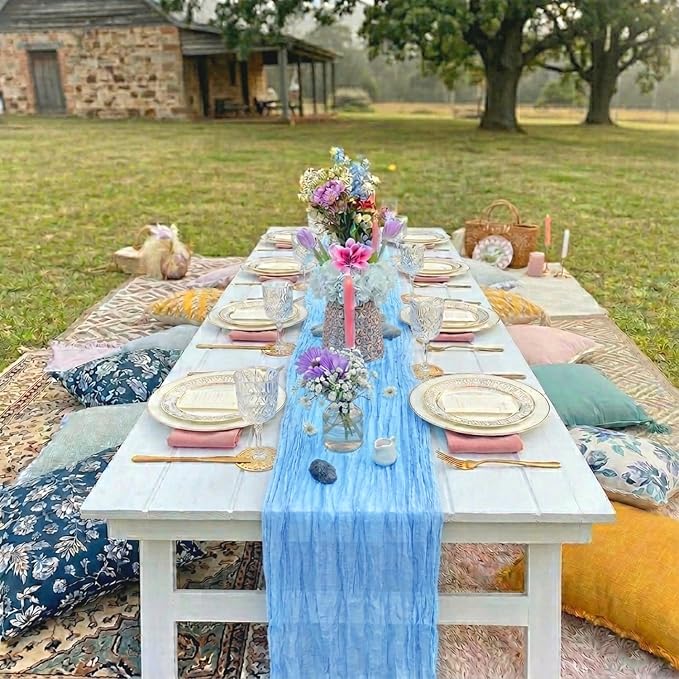 10 Pack Baby Blue Cheesecloth Table Runner 17 x 108 Inch | Boho Gauze Fabric - Image 7