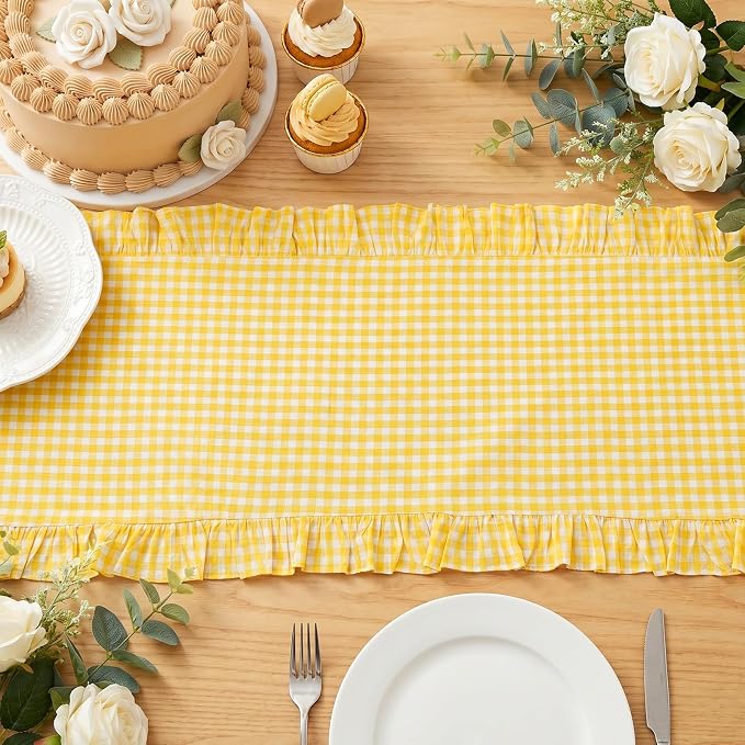 Eternal Beauty 14x72 Gingham Ruffle Table Runner - Image 3