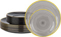 Morejoy 60Pcs Black Plastic Plates, Modern swirl design Plates Include 30 by Morejoy
