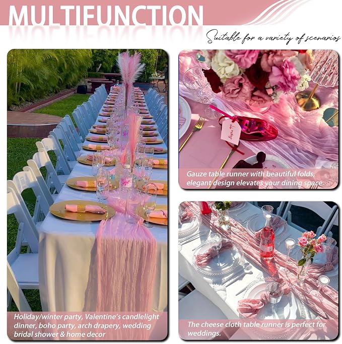 8 Pack Pink Cheesecloth Table Runner 17x108 inch Boho Gauze Cheese Cloth Table - Image 8