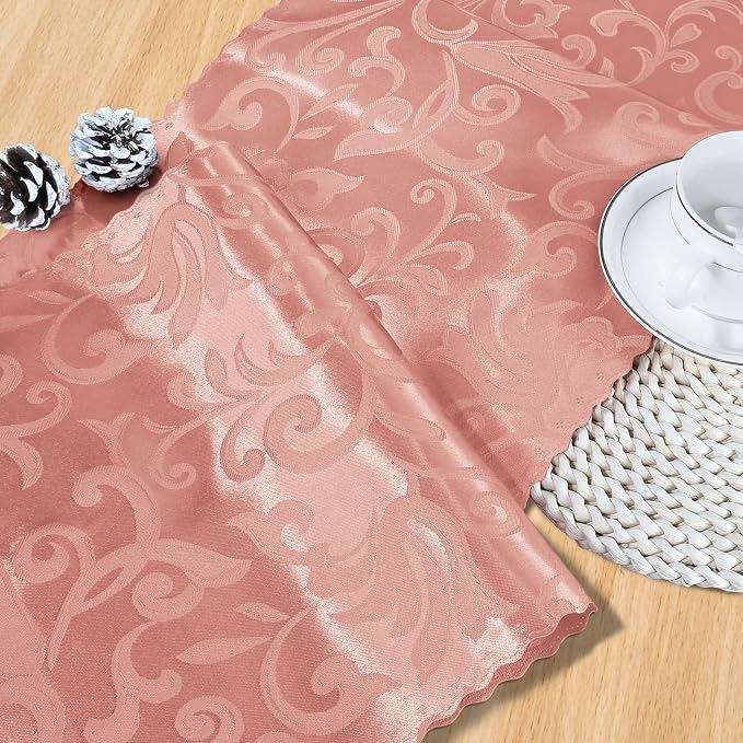 MILVOWOC 12 Pack Rose Gold Satin Table Runner, 12 x 72 Inch | Jacquard Damask - Image 4