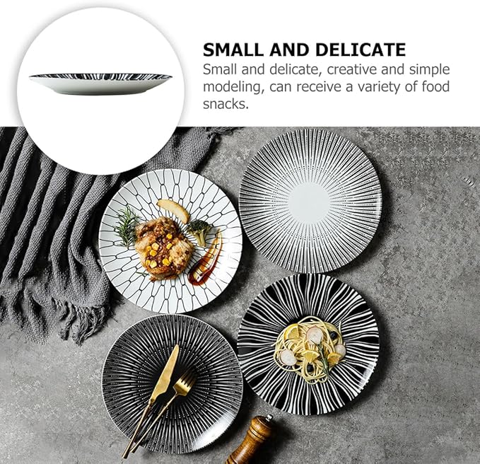 PRETYZOOM Nordic Style 10-inch Ceramic Dinner Plate with Black Striped Pattern, Western Pasta and Dessert Plate for Restaurant and Home Serving