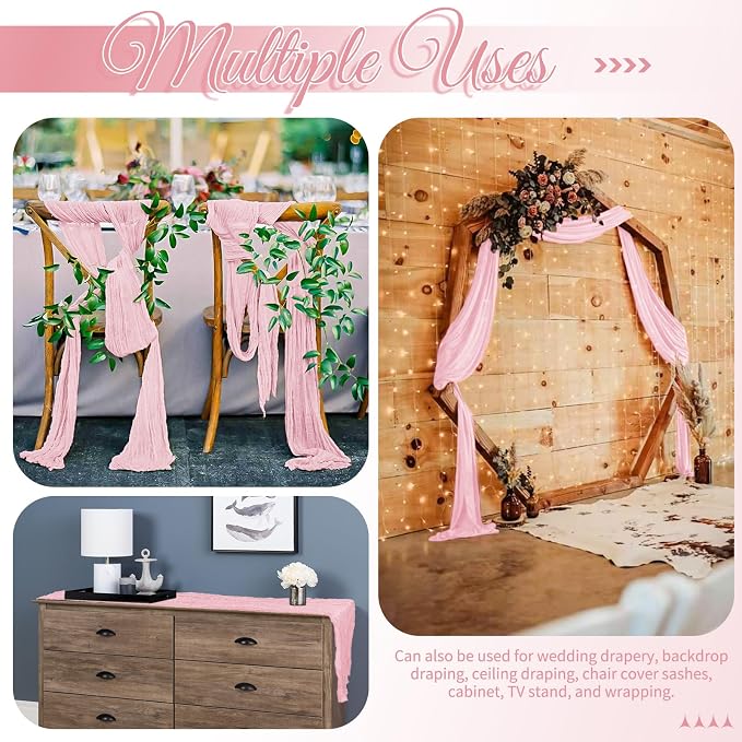 25 Pack Pink Table Runner 17 x 108inch Cheesecloth Table Runner Boho Gauze - Image 5