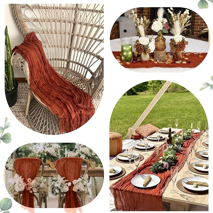 10 Pack Terracotta Cheesecloth Table Runners 35x120 Inch, 10FT Rustic Burnt - Image 6