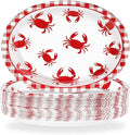 Grencian 50Pcs Crab Boil Oval Paper Plates 10"×12" Large Red Gingham Crab Party Plates Disposable Heavy Duty Summer Seafood Boil Party Supplies for BBQ Picnic Cookout Gathering Carnival Birthday Decor
