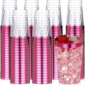 Patelai 100 Pcs Hot Pink Plastic Cups 12 oz Hot Pink Rimmed Plastic Cups Heavy Duty Wine Glasses Clear Cocktail Glasses Valentine's Day Drinking Tumblers for Party Wedding Birthday