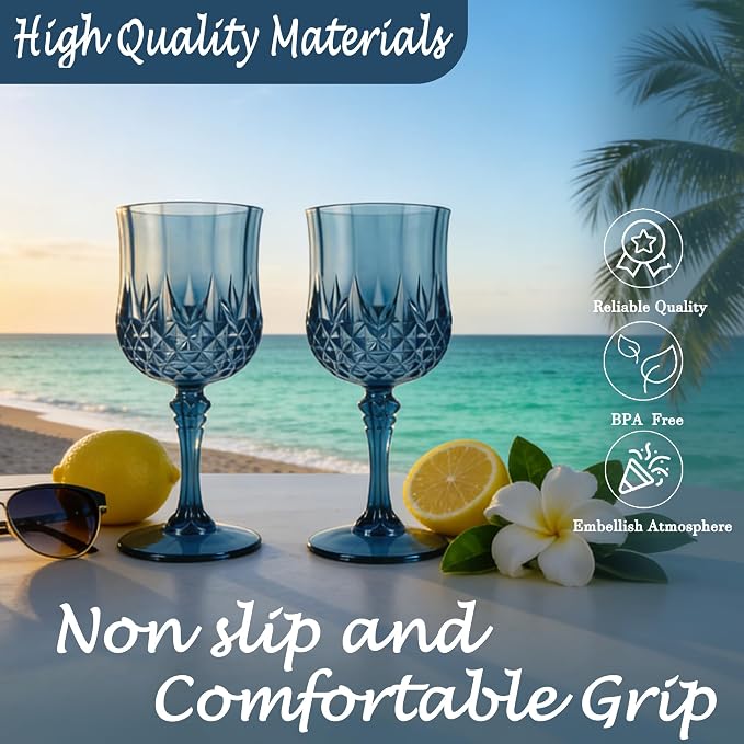 12Pack Plastic Wine Glasses, 7oz Vintage Goblets - Image 3
