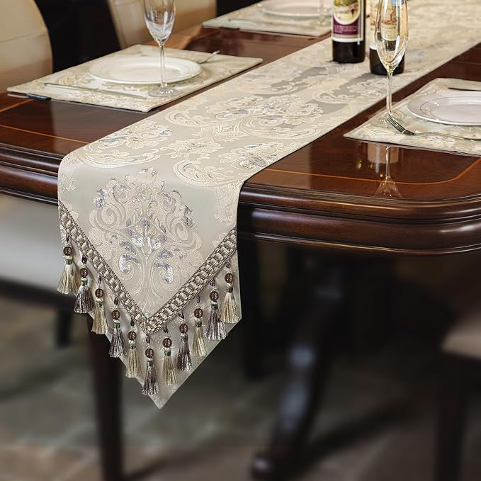 Loom and Mill Luxury Jacquard Table Runner 90 Inches Long, Light Apricot | - Image 7