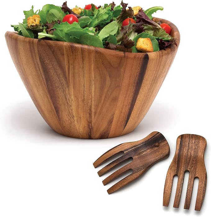 Acacia Wave Bowl with Salad Hands - Image 2