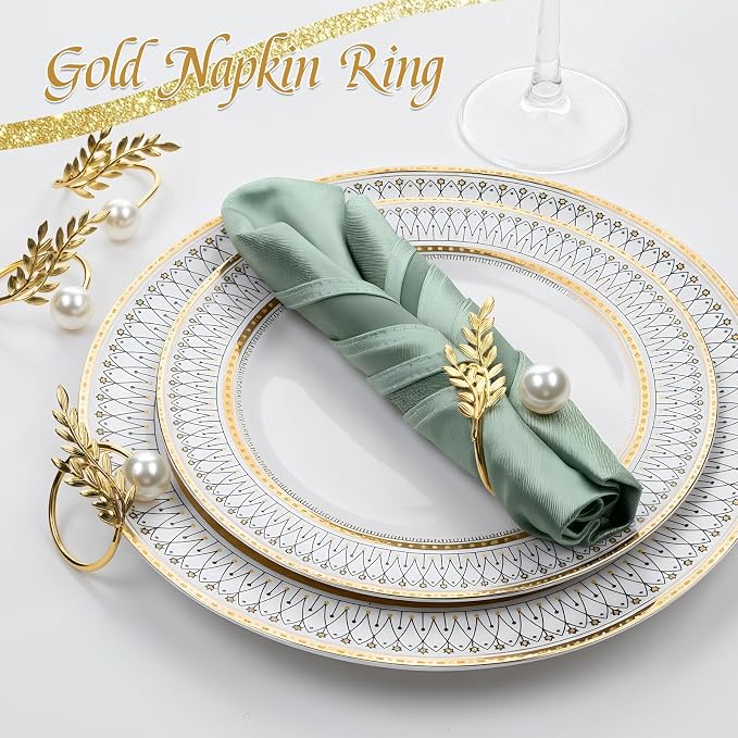 FrutPunch Gold Wheat Ear Pearl Shaped Napkin Rings Set of 12 | Gold Napkin Rings - Image 4