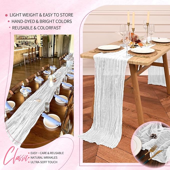 4 Pack Cheesecloth Table Runner 10FT White Table Runner Boho Gauze Cheese Cloth - Image 5