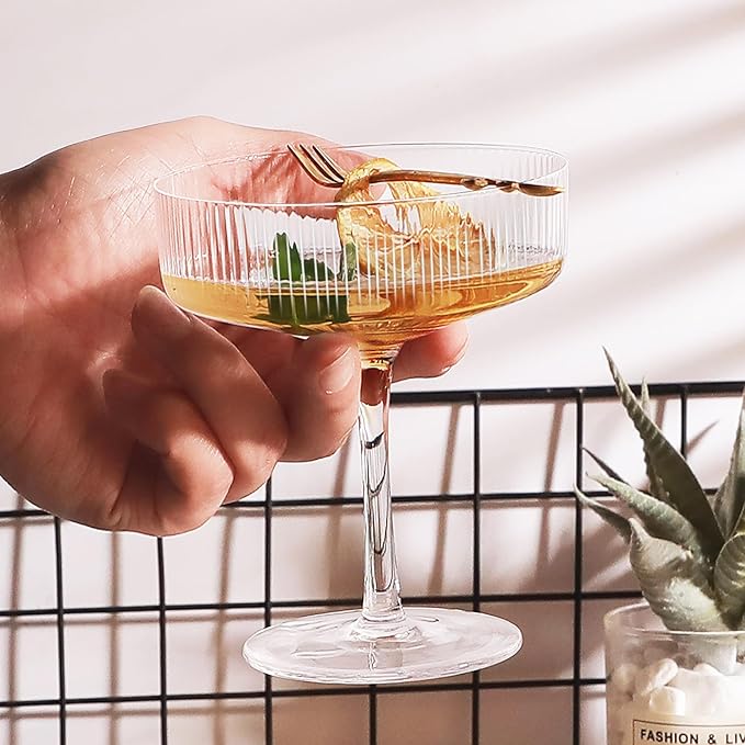 Montex 6 Pcs Ribbed Coupe Glasses, 10 oz Martini Glasses, Classic Vintage Cocktail Galssware, Pefect for Cocktail, Champagne and Gift