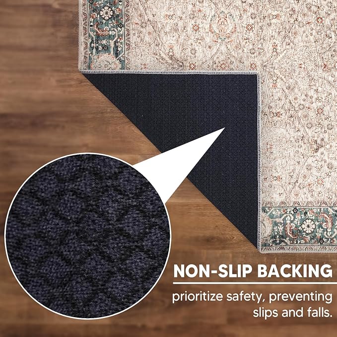 Keen Home Design 9x12 Rug - Machine Washable Area Rug with Non-Slip Backing, Ideal for Living Room, Dining Room, Bedroom - Vintage, Easy Clean, Durable, Low Pile - (9' x 12')