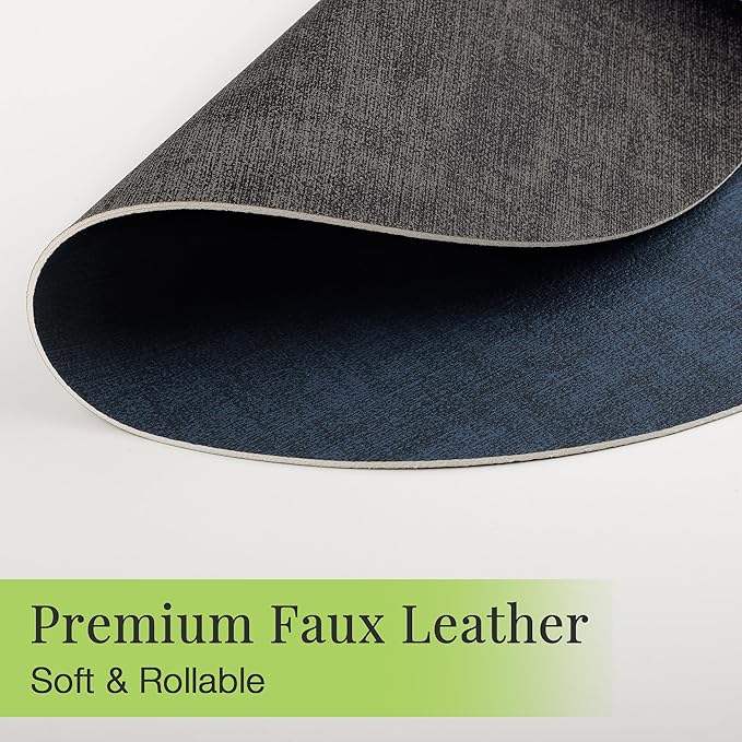 13-Inch Faux Leather Round Placemats Set of 8, Waterproof Anti-Slip Dual Sided Place mats, Heat Resistant Washable Table Mats with Coaster, Suitable for Indoor & Outdoor (8, Black Navy Blue)