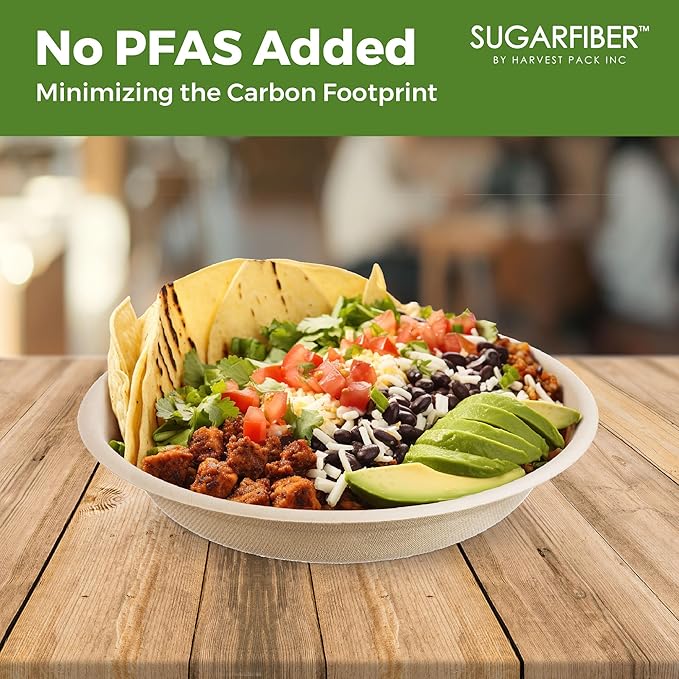 [50 COUNT]Harvest Pack PFAS FREE 24oz Compostable Bowls - Paper Round Heavy-Duty Eco-Friendly Disposable Bagasse Bowl, sugarcane made plant fibers for Meal Prep