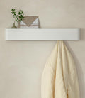 Kazai.® Coat Rack Wall Mount with Shelf 'Tone' | Modern Design Coat Hanger with Hidden Hooks and Storage | Hat Rack with Shelf in Metal | Wall-Mounted Purse Organizer | White