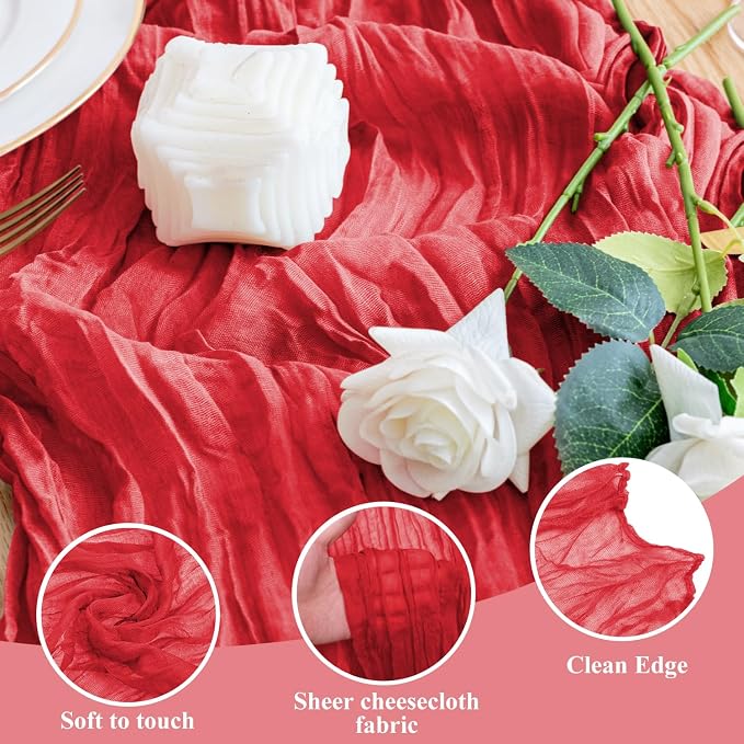Cheesecloth Table Runner Red 10FT Boho Gauze Runner, 3 Pack | 120 Inch Cheese - Image 3