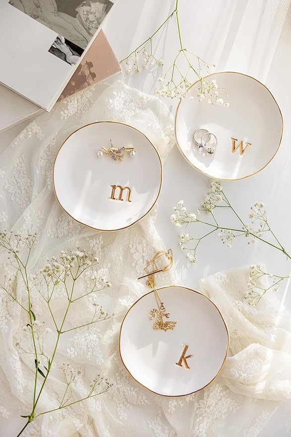 COLLECTIVE HOME - Ceramic Jewelry Tray, Decorative Trinket Dish for Rings Earrings Necklaces Bracelet Watch Keys, Birthday Mother's Day Christmas Gift for Women, 4.75", White Surface (S)