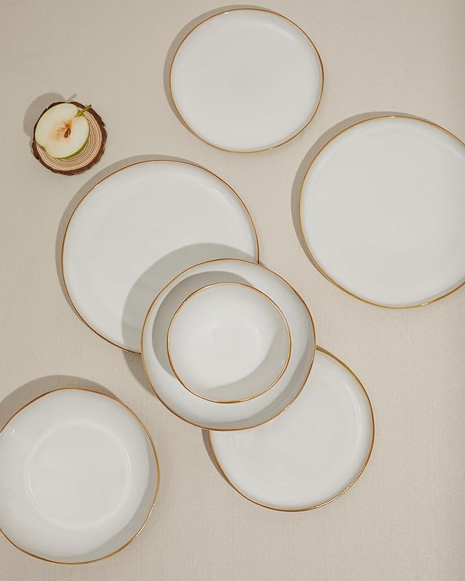 Plates and Bowls Sets, 16 Pieces Dinnerware Set for 4 with Pasta Bowls, Handmade Dishes Set, Chip Resistant Dishware Sets, Microwave Safe Dinner Set, Designed for Interactive Meals, White