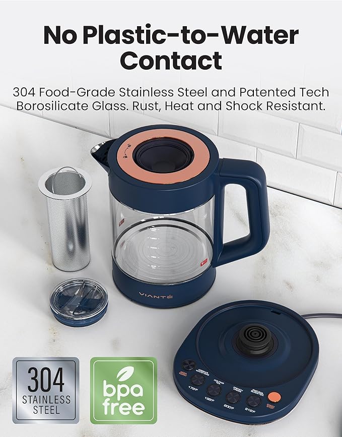 Viante Alba Electric Tea Kettle, No Plastic, Midnight Blue | Borosilicate glass - Image 5