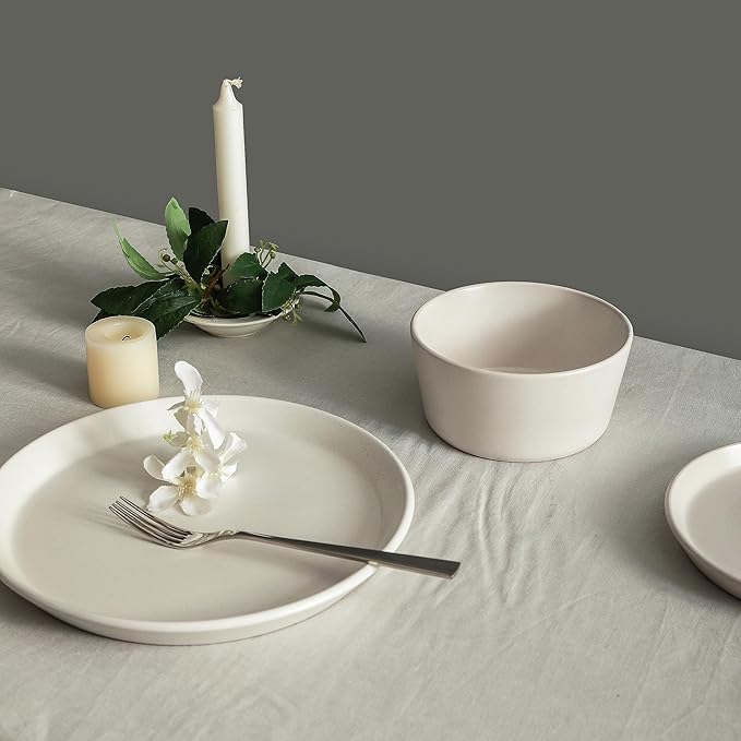 SERVICE FOR 4 - Total of 16 pieces including 8 dinner plates (10”), 4 salad plates (7.5”), 4 bowls (5.75”), and 4 mugs (12 oz), making it the perfect set to service 4 people