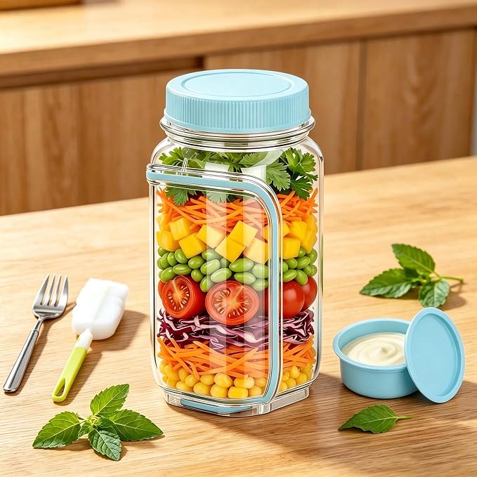 35oz Side Opening Mason Salad Jar | 1000ml Leakproof Portable Salad Container by Unknown