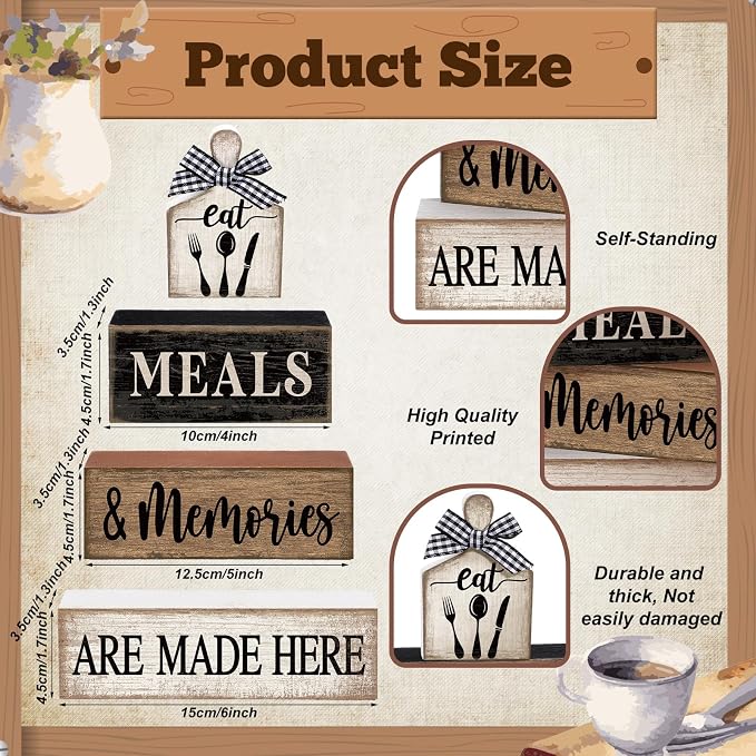 Moucuny 4 Pcs Farmhouse Kitchen Decor Wooden Plate Farmhouse Table Decor Black - Image 3