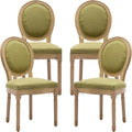 Vintage French Dining Chairs Set of 4, Round Back Upholstered Accent Chairs in Linen Fabric with Solid Wood Frame, Farmhouse Sillas de Comedor for Dining Room & Kitchen, Olive Green