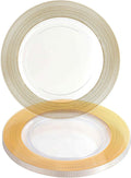 PARTY BARGAINS 13-Inch Charger Plates - 8 Pack, Clear Gold Textured Rim, Heavy-Duty Disposable Chargers for Elegant Dining - Ideal for Weddings and Formal Events