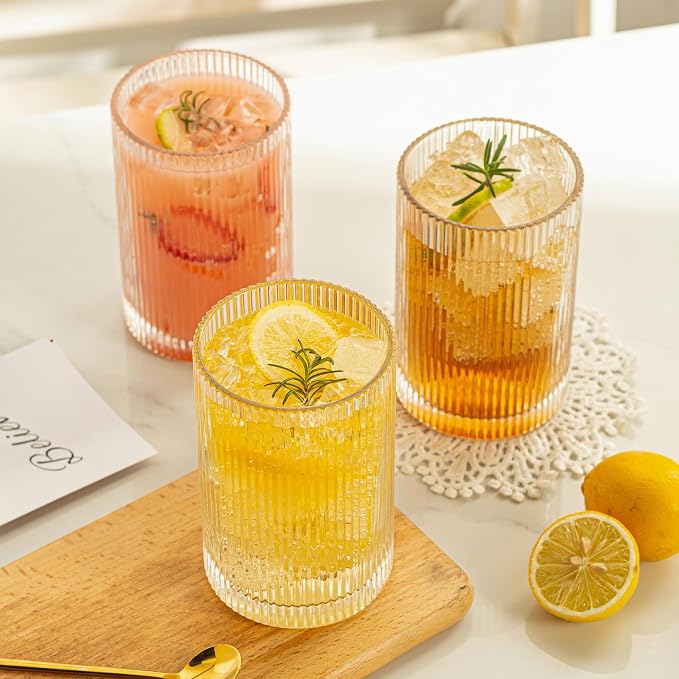 Vintage Ribbed Glassware Set: 6pcs 16.9oz XL Drinking Glasses, Fluted Ripple - Image 3